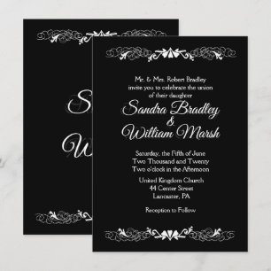 Convite Simples de Casamento Branco e Preto Elegan