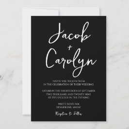 Convite Simples de Casamento Branco Negro Minimali
