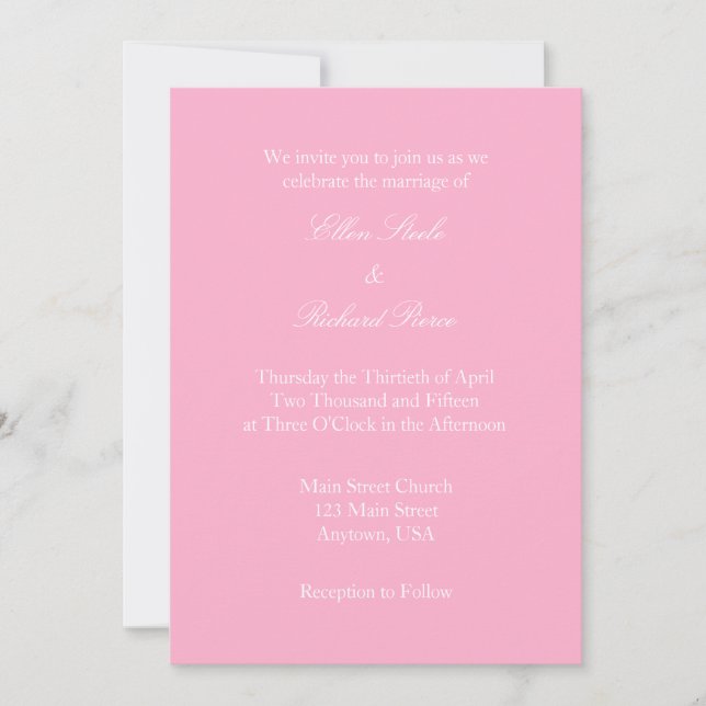 Convite Simples De Casamento Branco Rosa (Frente)