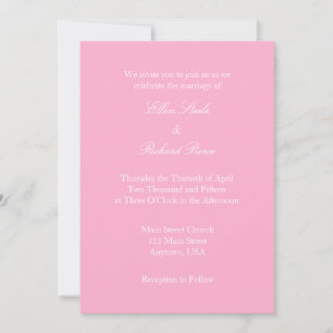 Convite Simples De Casamento Branco Rosa