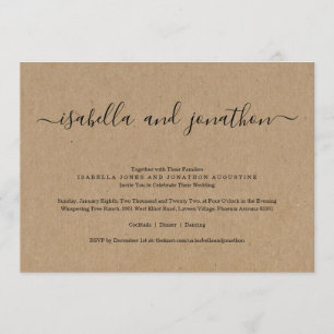 Convite Simples de Casamento com RSVP - Papel Kraf