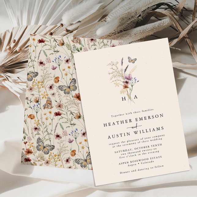 Convite Simples De Casamento De Boho (Tan Boho Wildflower Wedding Invitation and Gifts Collection by Painted Paperie
)