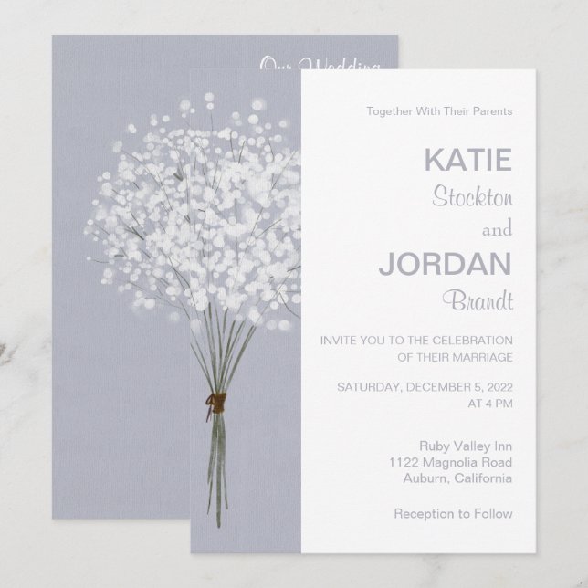 Convite Simples De Casamento De Buquê Floral (Frente/Verso)