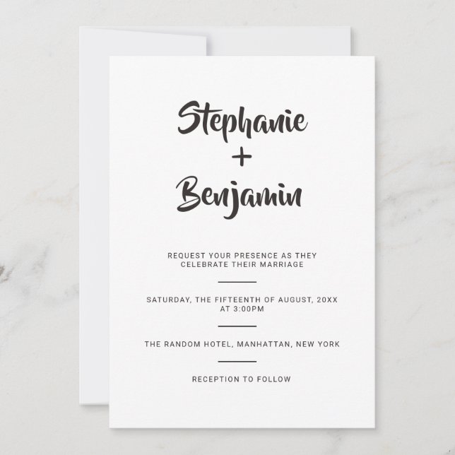 Convite Simples De Casamento De Caligrafia (Frente)