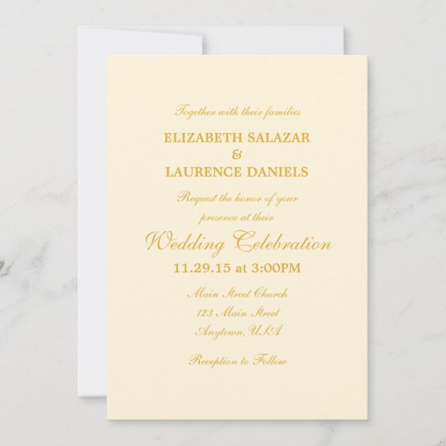 Convite Simples De Casamento De Cream Ivory Dourad (Frente)