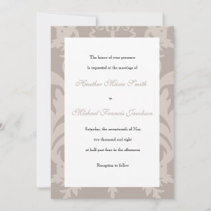 Convite Simples De Casamento De Damask Taupe