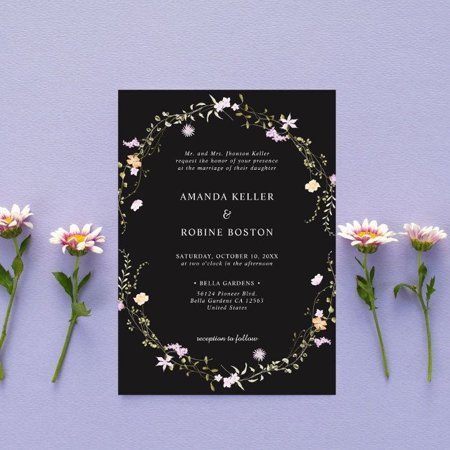Convite Simples De Casamento De Flor Selvagem Eleg (Criador carregado)