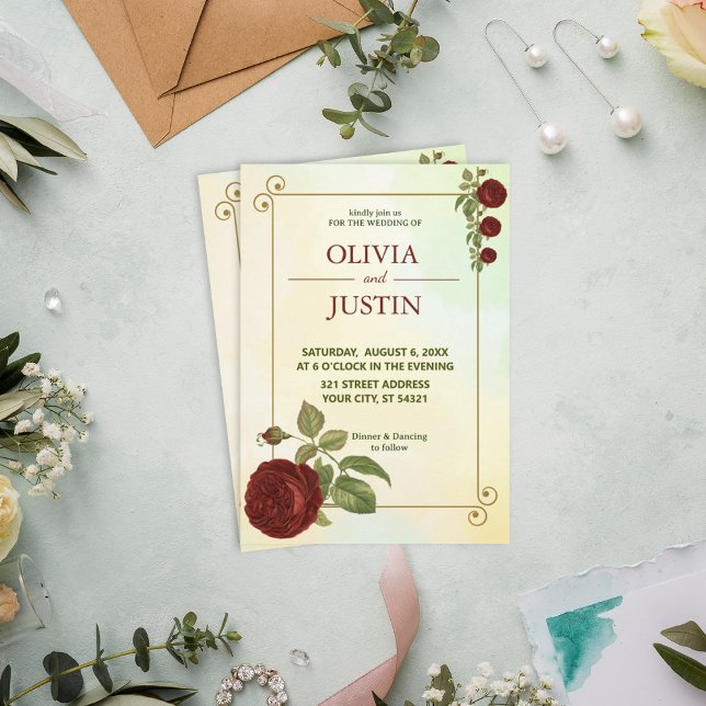 Convite Simples De Casamento De Flor Vermelha Burg (Criador carregado)