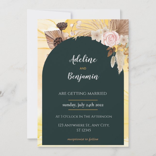 Convite Simples de Casamento de Fotografias Pretas (Frente)