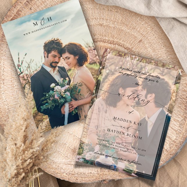 Convite Simples De Casamento De Fotos Branca De Bl (Criador carregado)