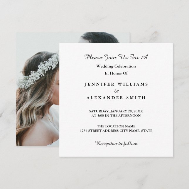 Convite Simples De Casamento De Fotos Minimalista (Frente/Verso)