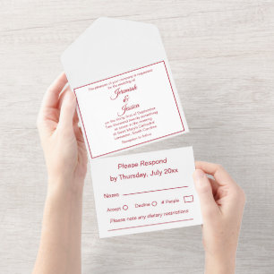 Convite Simples de Casamento em Burgundy e Branco