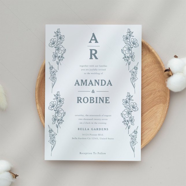 Convite Simples De Casamento Floral Azul (Criador carregado)