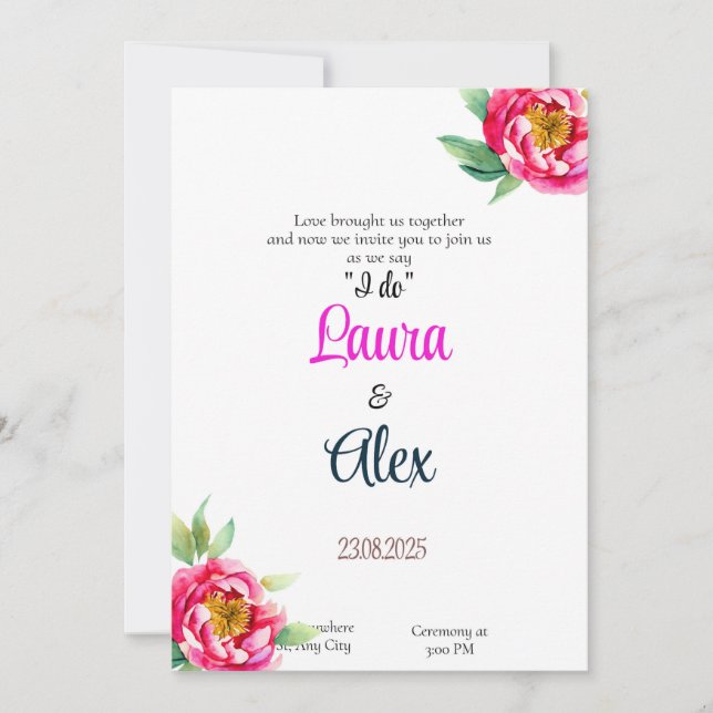 Convite Simples De Casamento Floral Clássico (Frente)