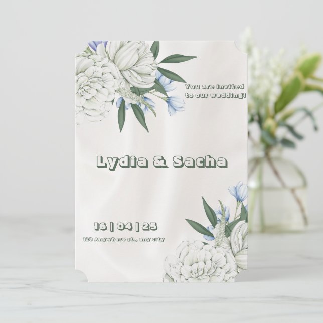 Convite Simples De Casamento Floral De Beige (Em pé/Frente)