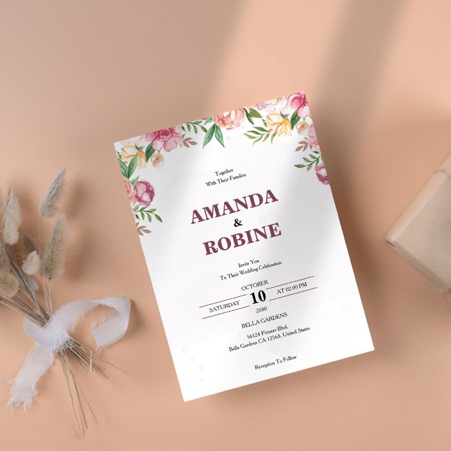 Convite Simples De Casamento Floral Elegante (Criador carregado)