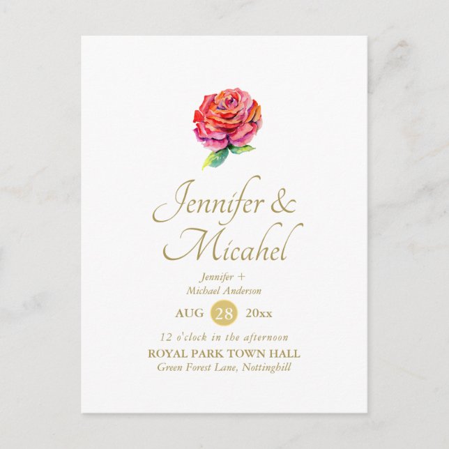 Convite Simples De Casamento Floral Moderno De Ros (Frente)