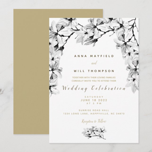 Convite Simples De Casamento Floral Único Elegante (Frente/Verso)