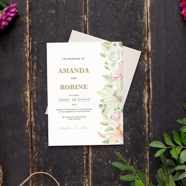 Convite Simples De Casamento Lily E Rosa Elegante (Criador carregado)