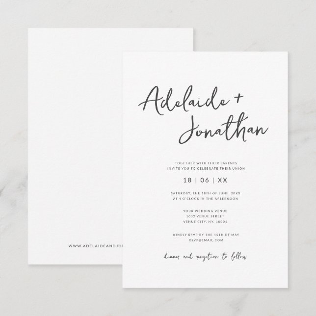 Convite Simples De Casamento Moderno E Minimalista (Frente/Verso)