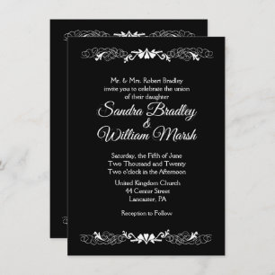 Convite Simples de Casamento Negro e Branco