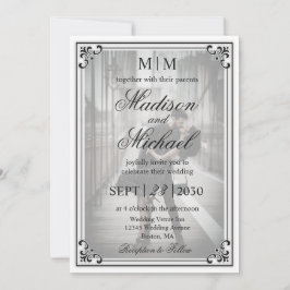 Convite Simples de Casamento Negro e Branco