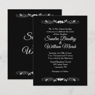 Convite Simples de Casamento Negro e Branco