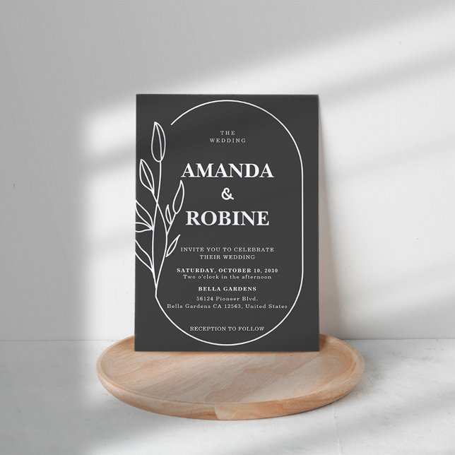 Convite Simples de Casamento Negro e Branco Minima (Criador carregado)