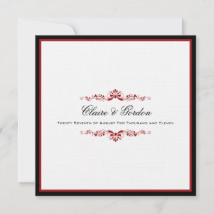 Convite Simples de Casamento Negro e Vermelho Clá