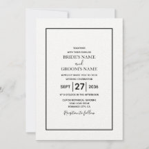 Convite Simples de Casamento Preto e Branco Minima