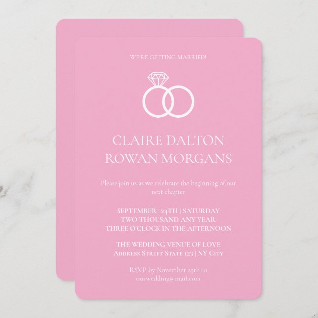 Convite Simples De Casamento Rosa (Frente/Verso)