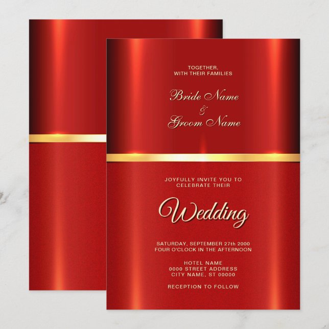 Convite Simples De Casamento Vermelho (Frente/Verso)