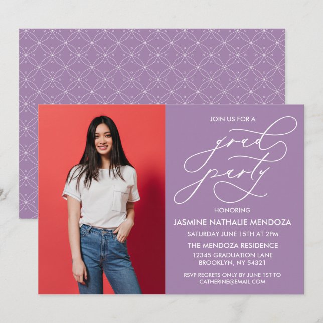 CONVITE SIMPLES DE GRADUAÇÃO DE CALLIGRÁFICO WHIMS (Frente/Verso)