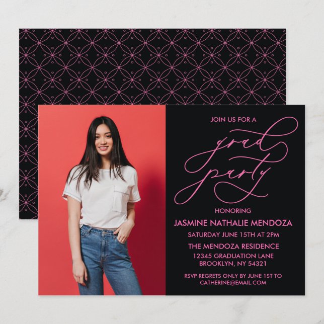 CONVITE SIMPLES DE GRADUAÇÃO DE CALLIGRÁFICO WHIMS (Frente/Verso)