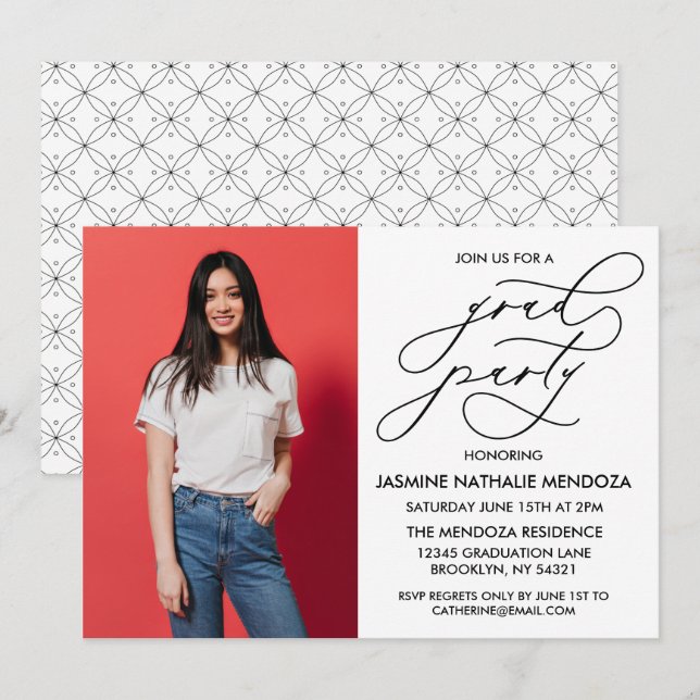 CONVITE SIMPLES DE GRADUAÇÃO DE CALLIGRÁFICO WHIMS (Frente/Verso)