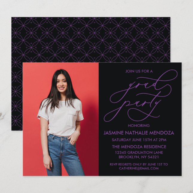 CONVITE SIMPLES DE GRADUAÇÃO DE CALLIGRÁFICO WHIMS (Frente/Verso)