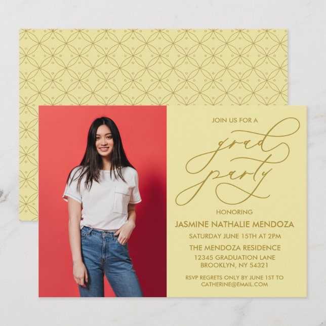 CONVITE SIMPLES DE GRADUAÇÃO DE CALLIGRÁFICO WHIMS (Frente/Verso)