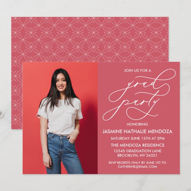 CONVITE SIMPLES DE GRADUAÇÃO DE CALLIGRÁFICO WHIMS (Frente/Verso)