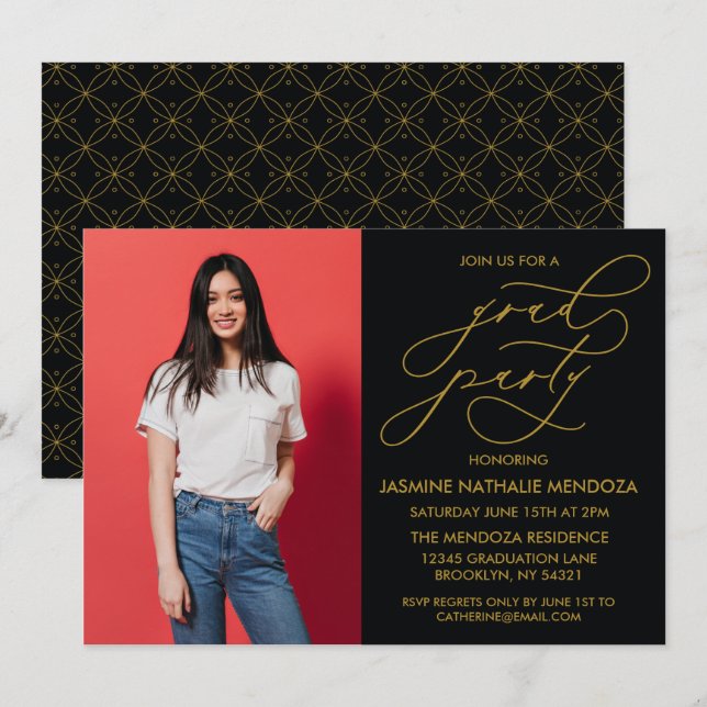 CONVITE SIMPLES DE GRADUAÇÃO DE CALLIGRÁFICO WHIMS (Frente/Verso)