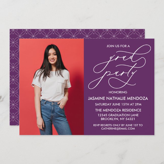 CONVITE SIMPLES DE GRADUAÇÃO DE CALLIGRÁFICO WHIMS (Frente/Verso)