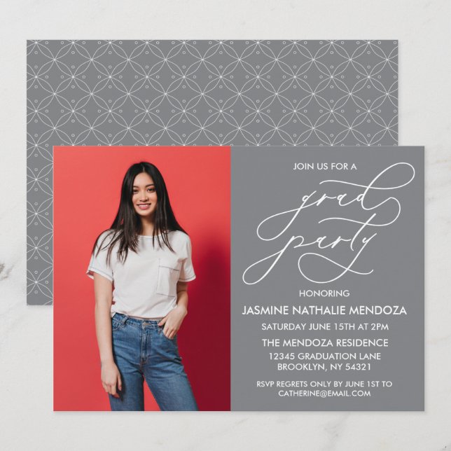 CONVITE SIMPLES DE GRADUAÇÃO DE CALLIGRÁFICO WHIMS (Frente/Verso)