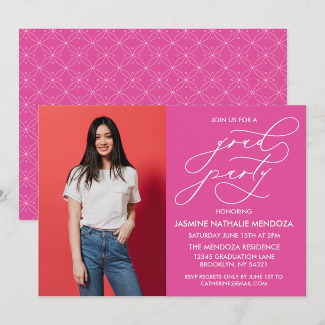 CONVITE SIMPLES DE GRADUAÇÃO DE CALLIGRÁFICO WHIMS (Frente/Verso)