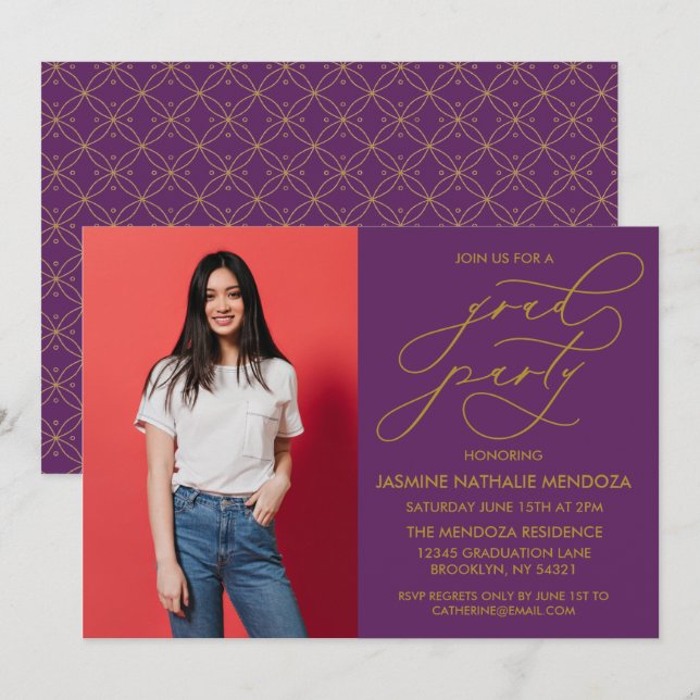 CONVITE SIMPLES DE GRADUAÇÃO DE CALLIGRÁFICO WHIMS (Frente/Verso)