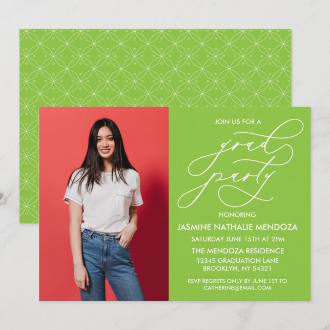 CONVITE SIMPLES DE GRADUAÇÃO DE CALLIGRÁFICO WHIMS (Frente/Verso)