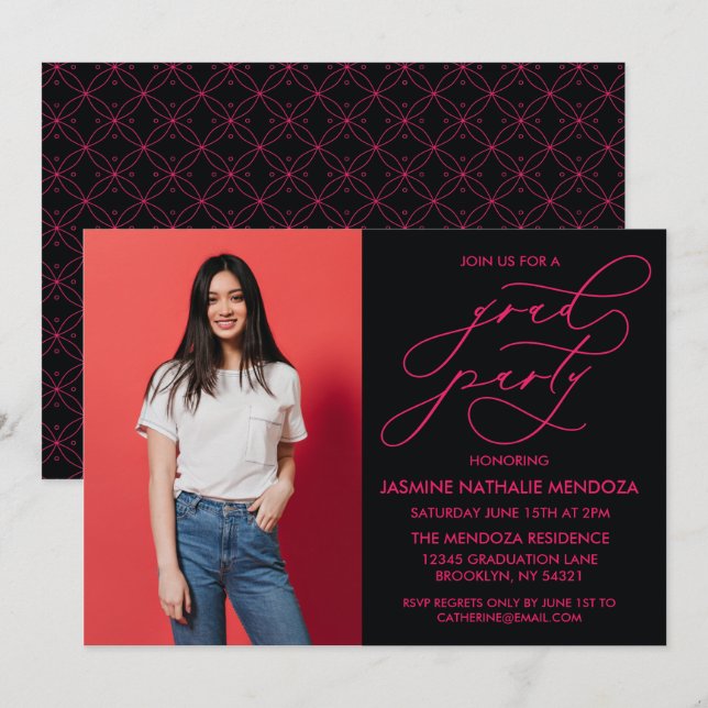 CONVITE SIMPLES DE GRADUAÇÃO DE CALLIGRÁFICO WHIMS (Frente/Verso)