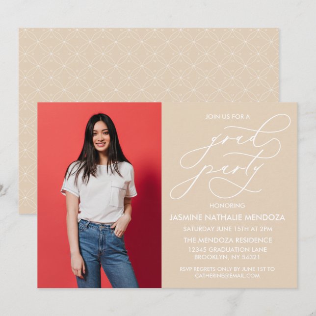 CONVITE SIMPLES DE GRADUAÇÃO DE CALLIGRÁFICO WHIMS (Frente/Verso)