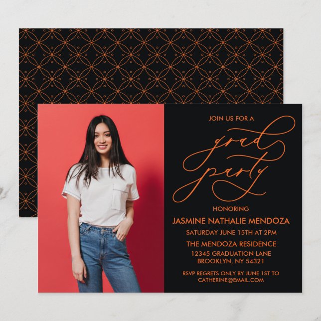 CONVITE SIMPLES DE GRADUAÇÃO DE CALLIGRÁFICO WHIMS (Frente/Verso)