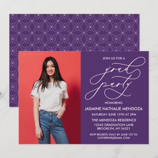 CONVITE SIMPLES DE GRADUAÇÃO DE CALLIGRÁFICO WHIMS (Frente/Verso)