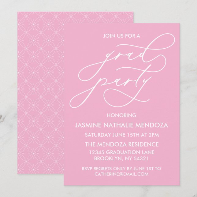 CONVITE SIMPLES DE GRADUAÇÃO DE CALLIGRÁFICO WHIMS (Frente/Verso)