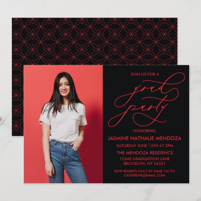 CONVITE SIMPLES DE GRADUAÇÃO DE CALLIGRÁFICO WHIMS (Frente/Verso)